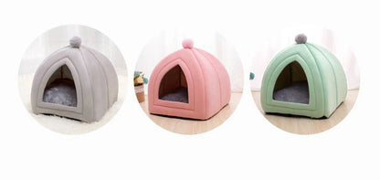 🏠 Cute Plush Cat House Bed