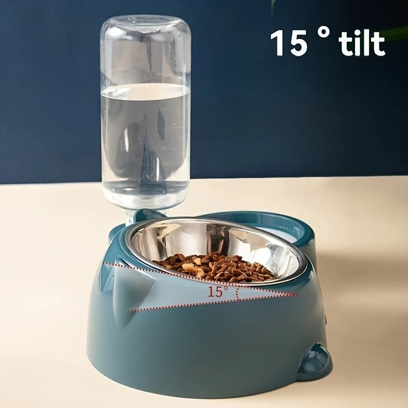 Slanted Pet Feeder & Water Dispenser 🐶🐱💧