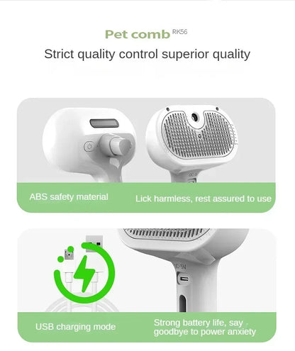 Multifunctional Pet Grooming Tool Combines Steam Spray Floating Hair Removal and Styling for Cats and Dogs All in One Device