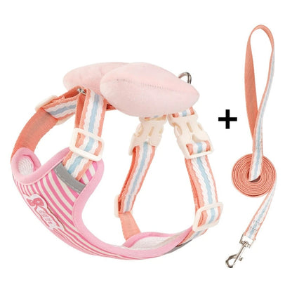 Dog harness with bow, all-season small breed no-pull leash, anti-escape leash for pet walking and gardening