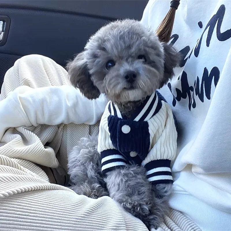 Cute Embroidered Pet Baseball Jacket Warm Dog Coat for Small Medium Dogs Cats