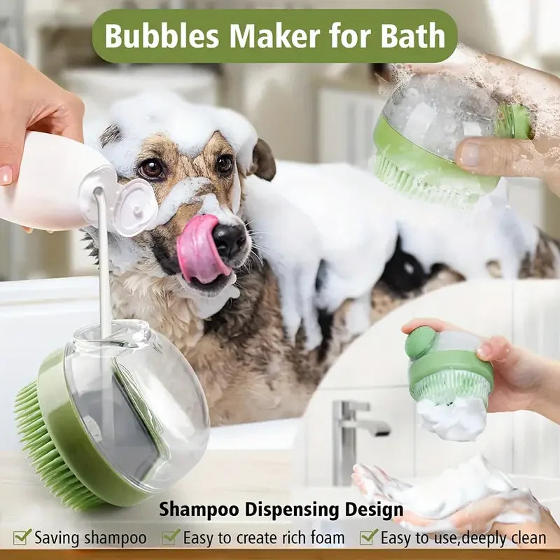 Dog Bath Brush with Soap Dispenser Silicone Bristle Pet Grooming Massage Shampoo Dog Brush Haired Dogs Cats Plastic Bathing Tool