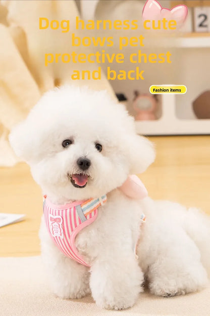 Dog harness with bow, all-season small breed no-pull leash, anti-escape leash for pet walking and gardening