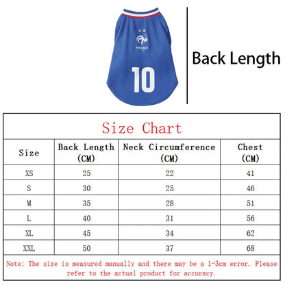 French Football team Pet Breathable Mesh Jersey Summer Quick Dry Vest Thin Cool T Shirt Clothes for Cats Dogs Puppy