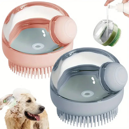 Dog Bath Brush with Soap Dispenser Silicone Bristle Pet Grooming Massage Shampoo Dog Brush Haired Dogs Cats Plastic Bathing Tool