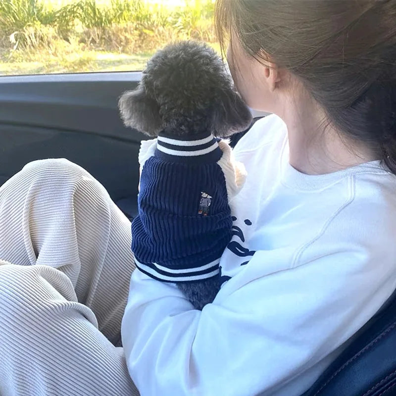 Cute Embroidered Pet Baseball Jacket Warm Dog Coat for Small Medium Dogs Cats