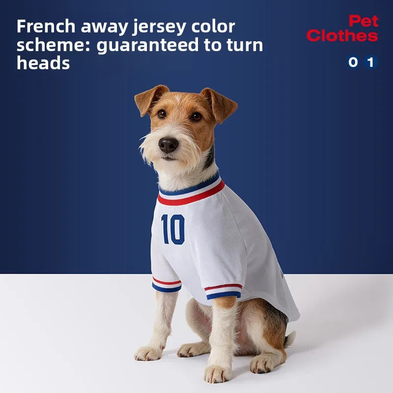 French Football team Pet Breathable Mesh Jersey Summer Quick Dry Vest Thin Cool T Shirt Clothes for Cats Dogs Puppy