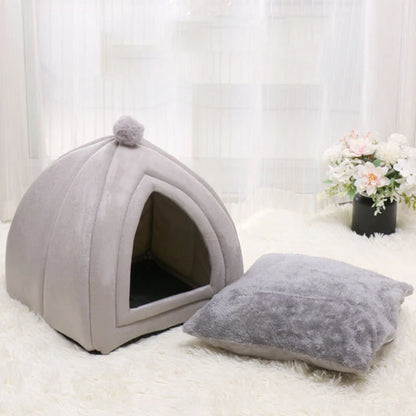 🏠 Cute Plush Cat House Bed
