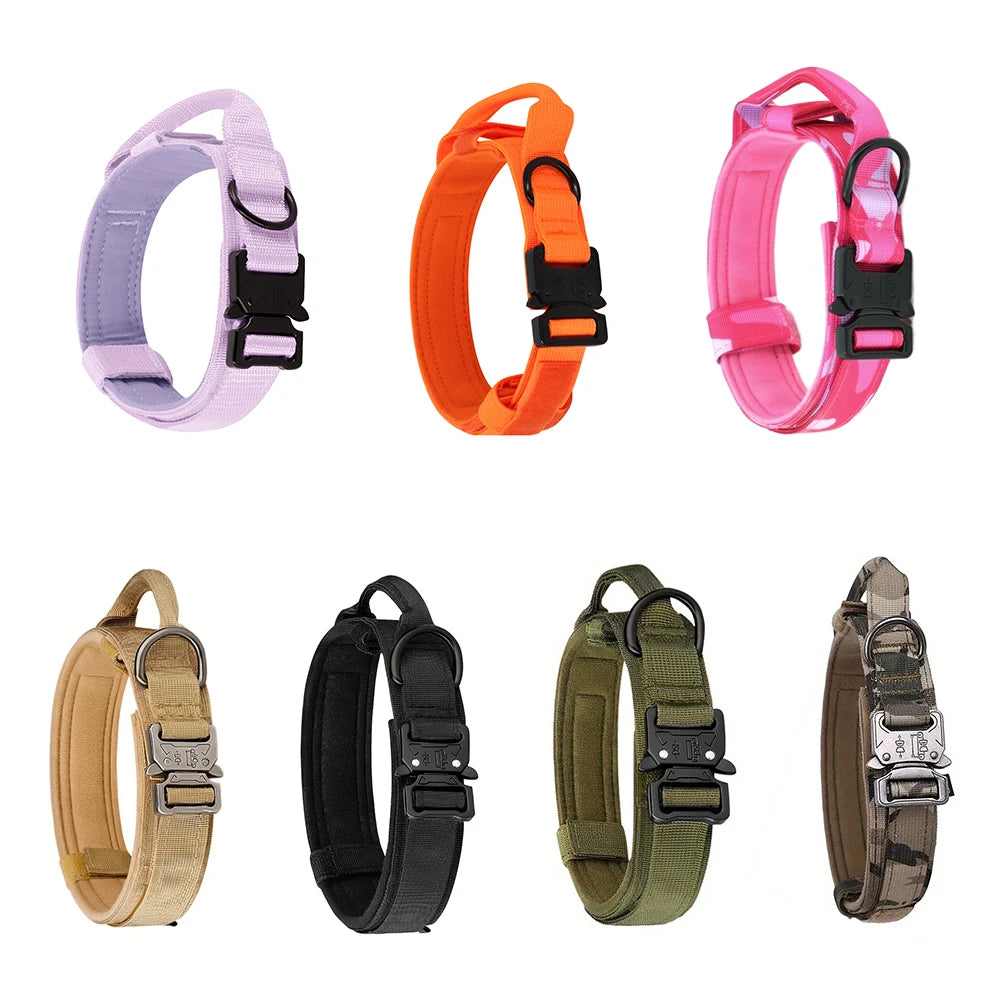 Tactical Dog Collar with Handle Adjustable Military Nylon Collar Comfortable & Durable Heavy Duty for Medium and Large Dogs