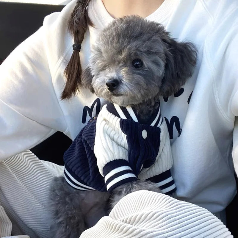 Cute Embroidered Pet Baseball Jacket Warm Dog Coat for Small Medium Dogs Cats