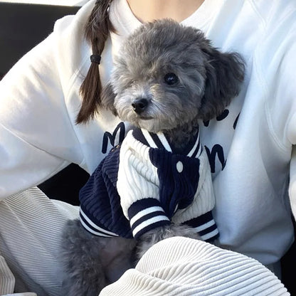 Cute Embroidered Pet Baseball Jacket Warm Dog Coat for Small Medium Dogs Cats