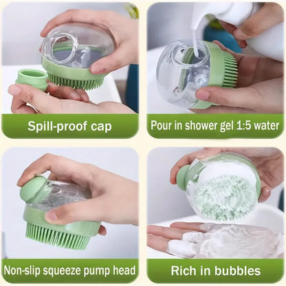 Dog Bath Brush with Soap Dispenser Silicone Bristle Pet Grooming Massage Shampoo Dog Brush Haired Dogs Cats Plastic Bathing Tool
