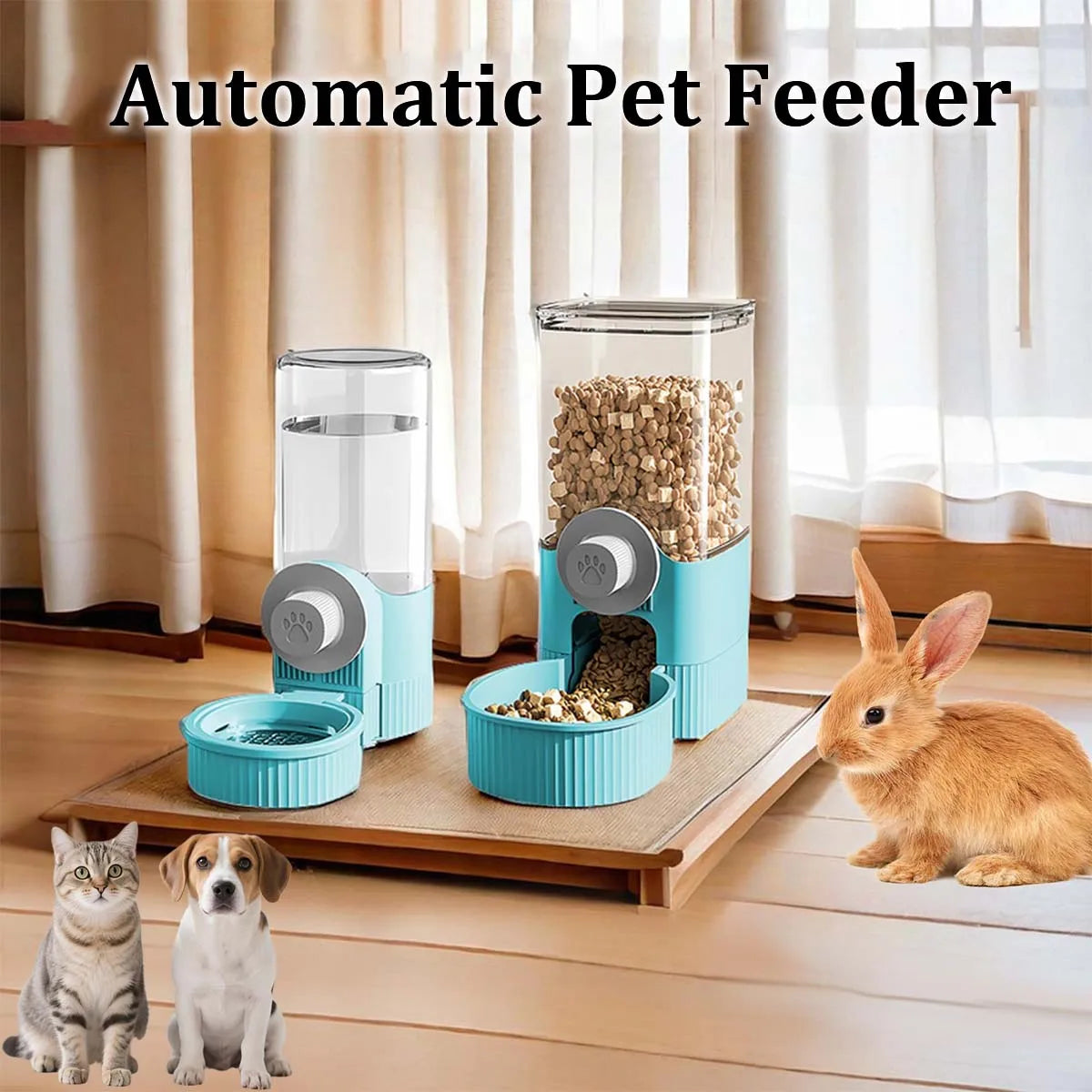 Automatic Pet Water Dispenser and Feeder Set, Hanging Water Dispenser, Automatic Cat Feeder, Dog Hanging Cage Water and Food Supplies, Cat Bowl, Dog Food Bowl