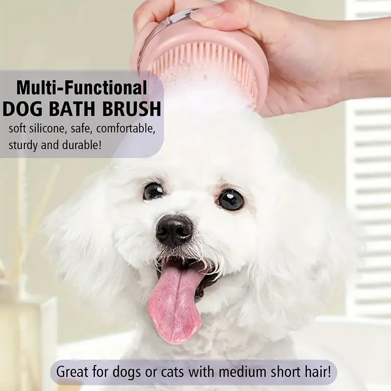 Dog Bath Brush with Soap Dispenser Silicone Bristle Pet Grooming Massage Shampoo Dog Brush Haired Dogs Cats Plastic Bathing Tool