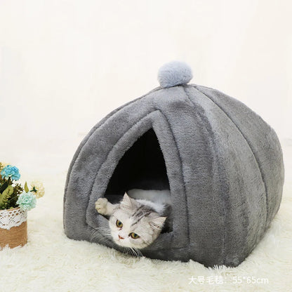 🏠 Cute Plush Cat House Bed