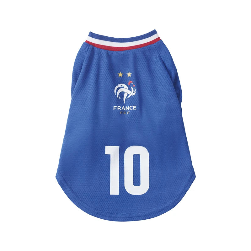 French Football team Pet Breathable Mesh Jersey Summer Quick Dry Vest Thin Cool T Shirt Clothes for Cats Dogs Puppy