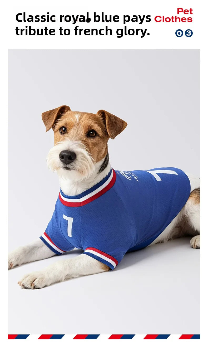 French Football team Pet Breathable Mesh Jersey Summer Quick Dry Vest Thin Cool T Shirt Clothes for Cats Dogs Puppy