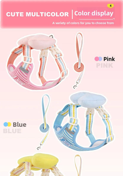Dog harness with bow, all-season small breed no-pull leash, anti-escape leash for pet walking and gardening