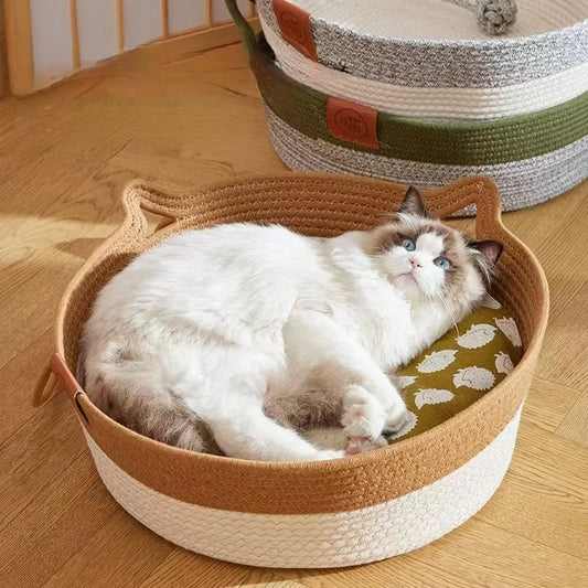 Madden Handwoven Rattan Cat Bed Basket
