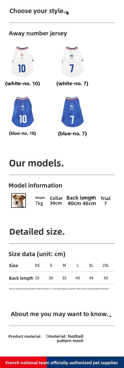 French Football team Pet Breathable Mesh Jersey Summer Quick Dry Vest Thin Cool T Shirt Clothes for Cats Dogs Puppy