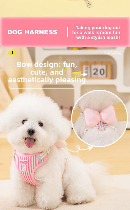 Dog harness with bow, all-season small breed no-pull leash, anti-escape leash for pet walking and gardening