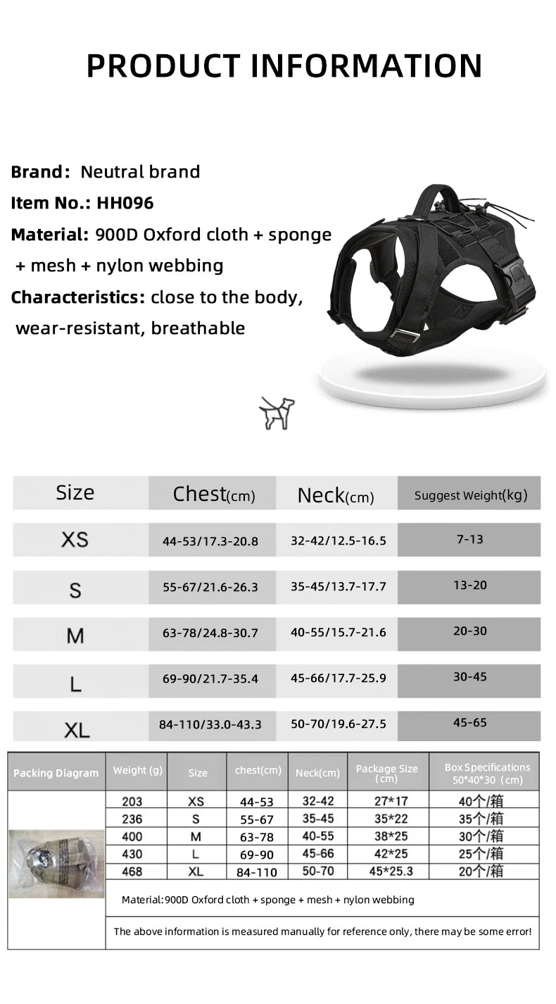 Tactical Dog Vest Harness No Pull Comfortable Adjustable Pet Harness For Medium Large Dog Military Training With Handle Labrador