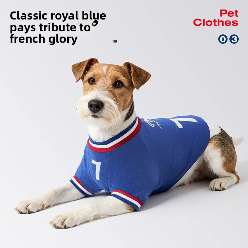French Football team Pet Breathable Mesh Jersey Summer Quick Dry Vest Thin Cool T Shirt Clothes for Cats Dogs Puppy
