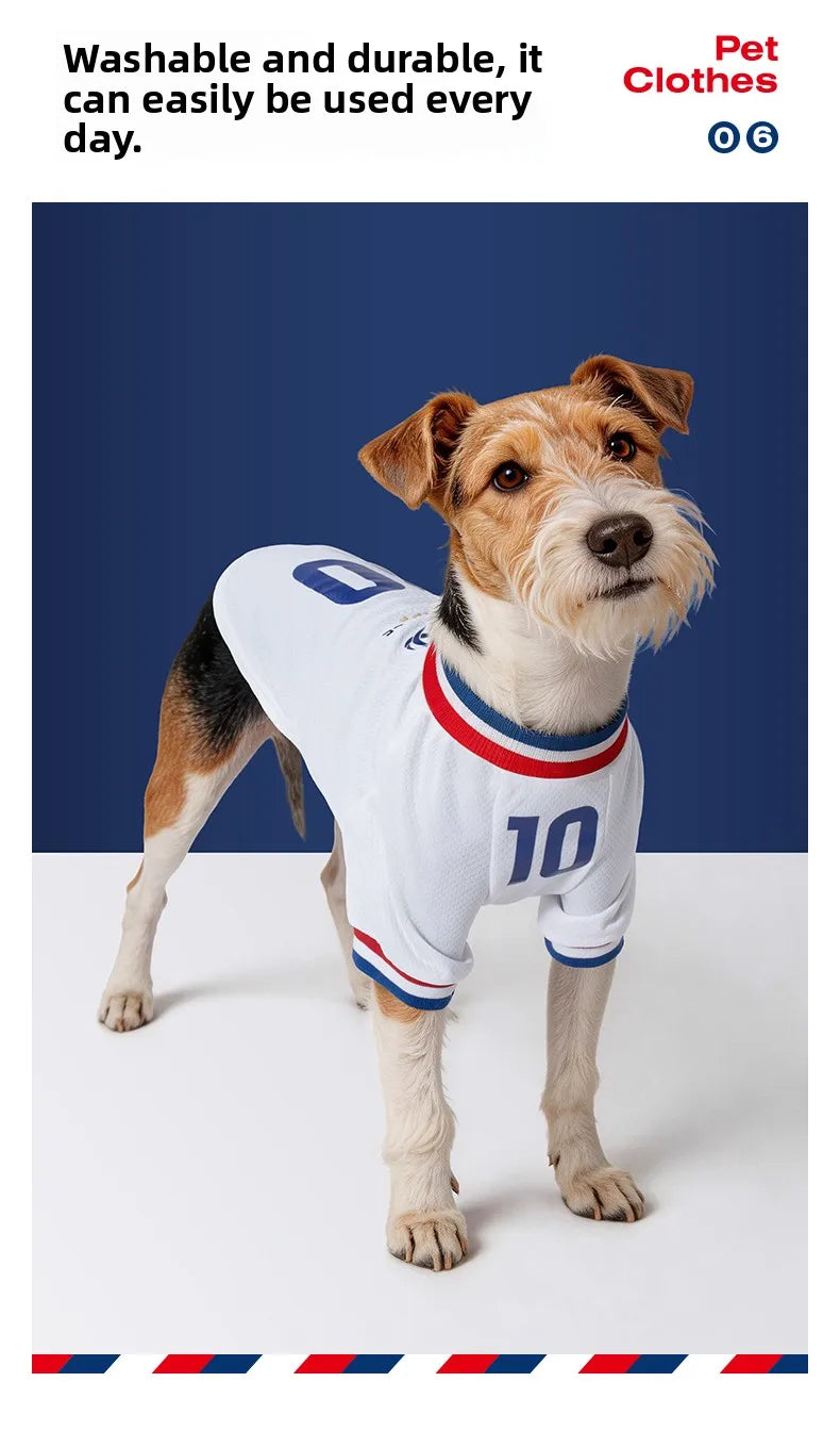 French Football team Pet Breathable Mesh Jersey Summer Quick Dry Vest Thin Cool T Shirt Clothes for Cats Dogs Puppy